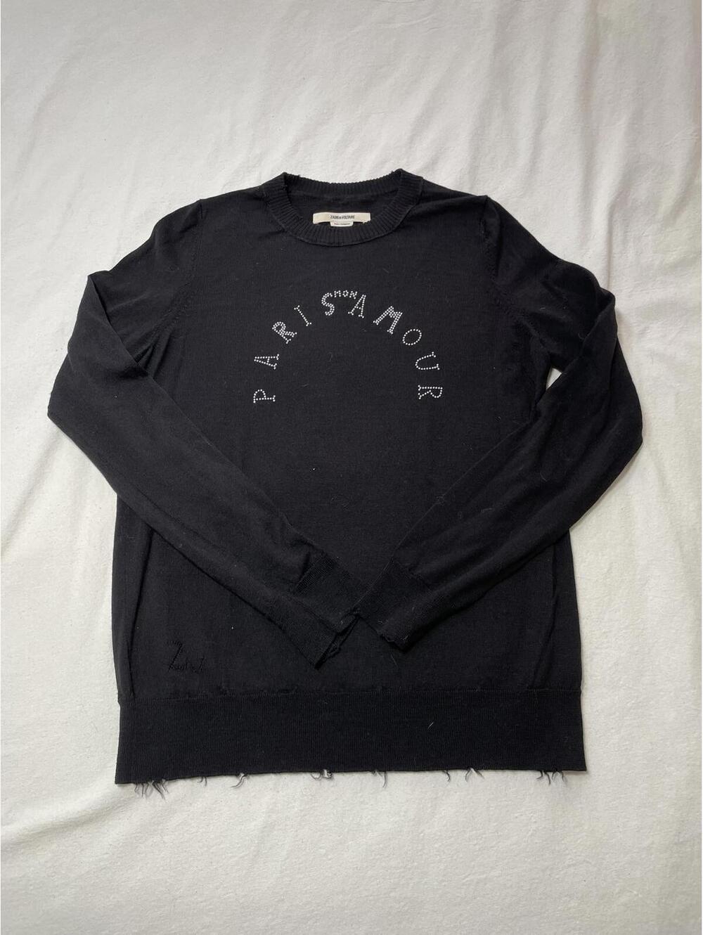 Zadig & Voltaire Paris Mon Amour Black distressed pullover lightweight